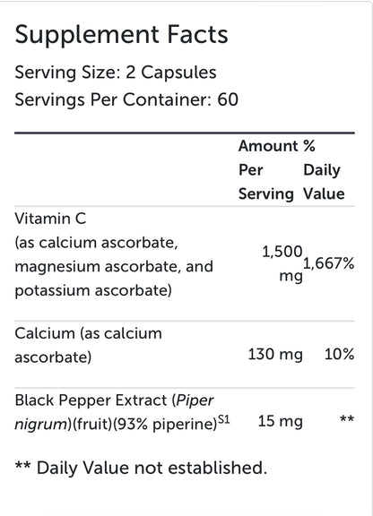 C Power | Vitamin C Supplement | Continuum Wellness Nutritional Facts